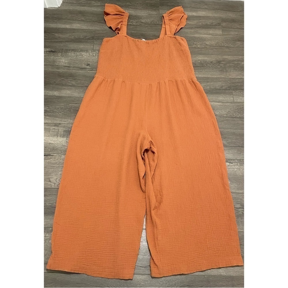 Madewell Lightspun Lucie Flutter Sleeve Jumpsuit Womens Orange Gauze Knit Sz 26W - Picture 2 of 11